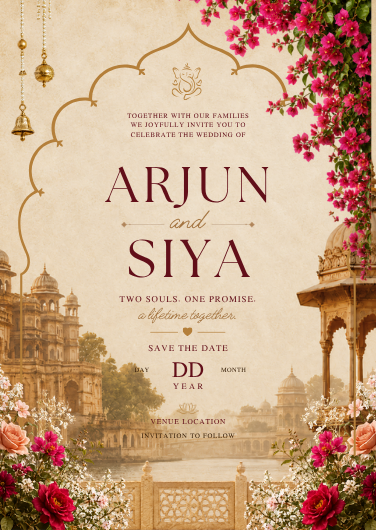 Royal Gold, Pink and Red Traditional Wedding Invitation