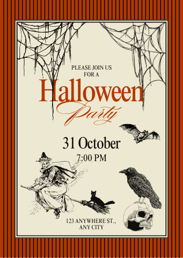 Vintage Beige Halloween Party Invitation Template