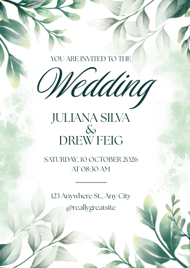 Customizable Green and White Elegant Wedding Invitation
