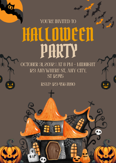 Orange and Brown Spooky Halloween Party Invitation