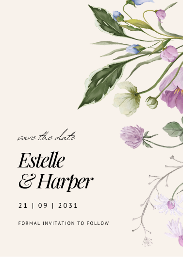 Beige and Lilac Floral Save the Date Template