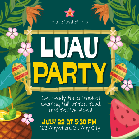 Green and Yellow Tropical Luau Party Invitation