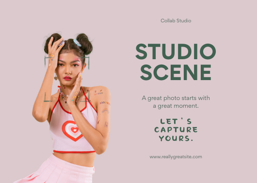 Minimalist Pink & Green Studio Scene Photo Invitation