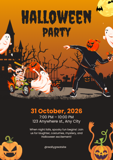 Orange & Black Retro Halloween Party Invitation