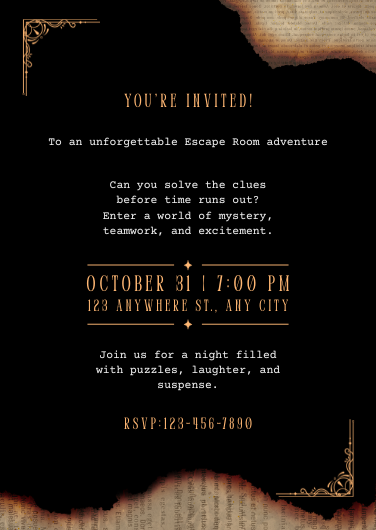 Classic Mystery Escape Room Invitation Template