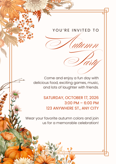 Elegant Burnt Orange Autumn Party Invitation Template