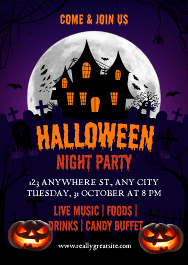 Purple and Orange Halloween Night Party Invitation