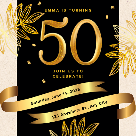 Luxury Black and Gold 50th Birthday Party Invitation