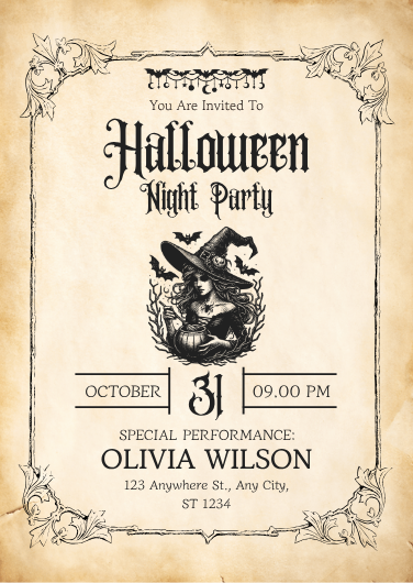 Editable Vintage Halloween Night Party Invitation
