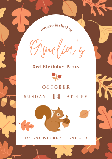 Fall Leaves Autumn Birthday Party Invitation Template