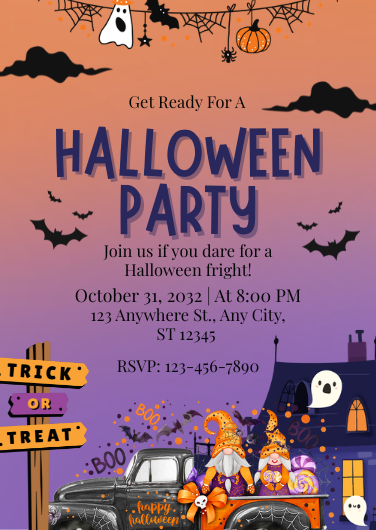 Orange and Purple Playful Halloween Party Invitation