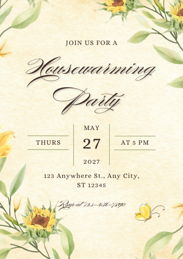 Green and Yellow Floral Housewarming Invitation Template