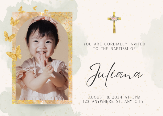 Gold Glitter & Watercolor Baptism Invitation Template