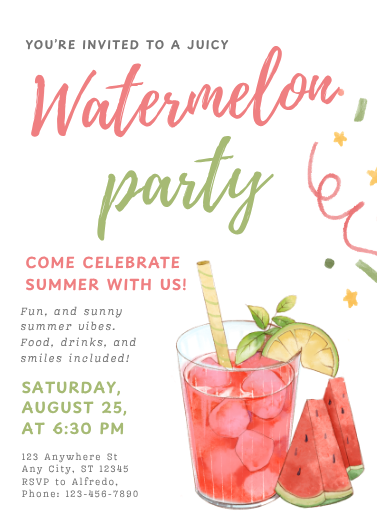 Playful Pink and Green Watermelon Party Invitation