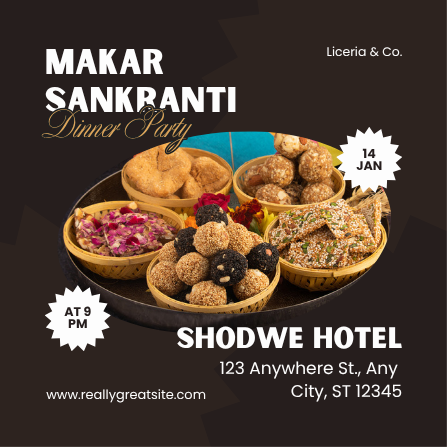 Brown and Black Makar Sankranti Dinner Party Invitation
