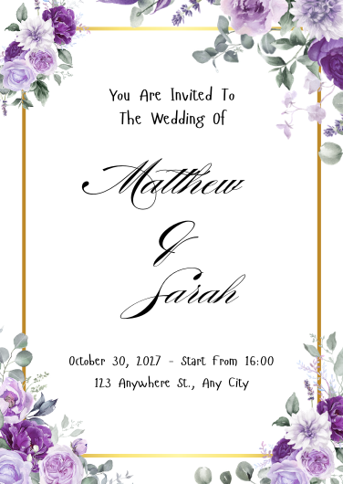 Elegant Purple and Lilac Floral Wedding Invitation