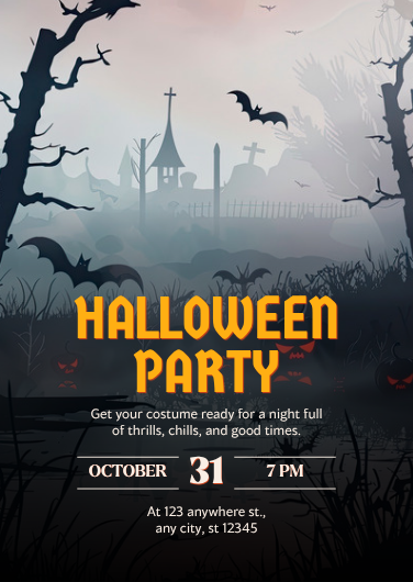 Black and Orange Illustrated Halloween Party Invitation