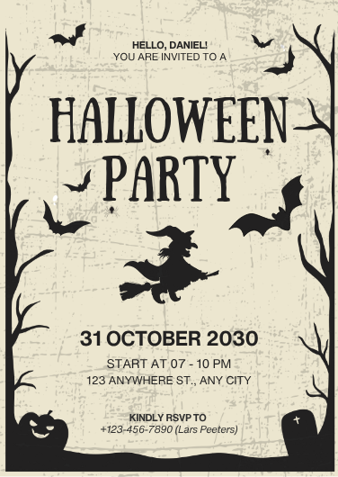 Black and Beige Illustrated Halloween Party Invitation