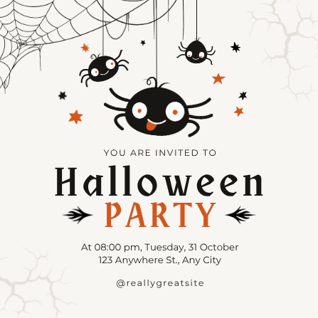 Cute Spider Minimal Halloween Party Invitation