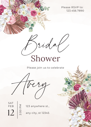 Pampas Boho Floral Bridal Shower Invitation Template