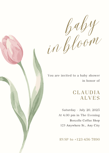 Pink and Sage Green Floral Baby Shower Invitation