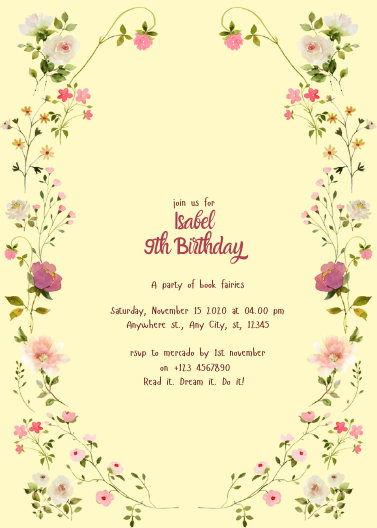 Yellow Floral Birthday Party Invitation Template