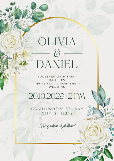 Green and White Elegant Wedding Invitation Template
