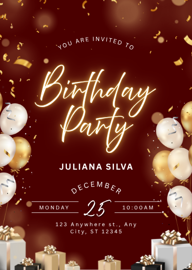 Red and Gold Modern Birthday Party Invitation