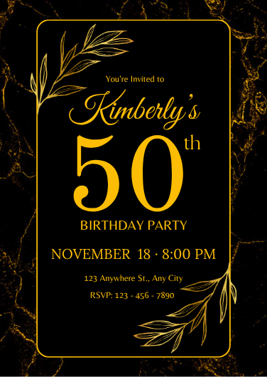 Elegant Black and Gold 50th Birthday Invitation Template