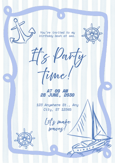 Blue Sailboat & Anchor Nautical Birthday Invitation