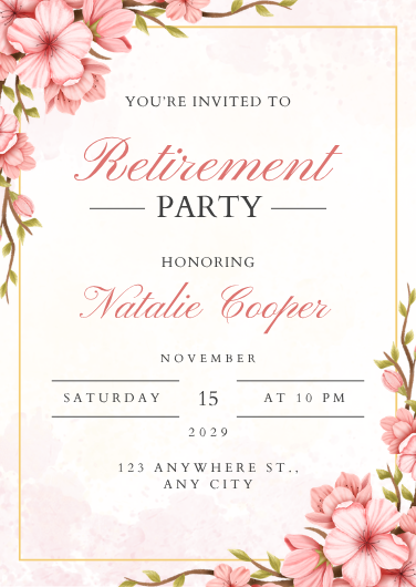 Elegant Pink and White Floral Retirement Party Invitation