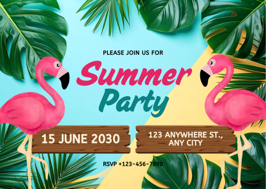 Playful Pink Flamingo Tropical Summer Party Invitation
