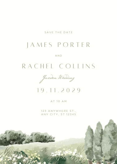 Green and White Illustrated Wedding Invitation Template
