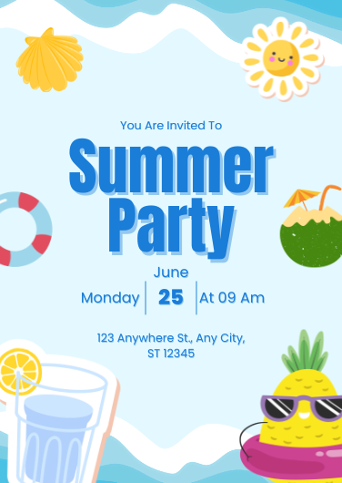 Customizable Blue and Yellow Summer Party Invitation