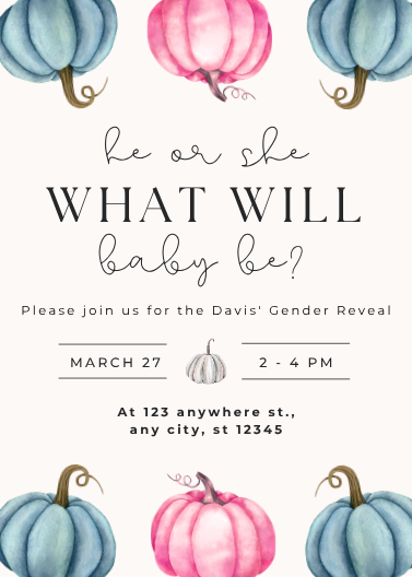 Watercolor Pumpkin Gender Reveal Party Invitation