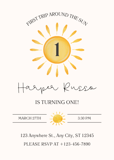 Cute Sunshine First Birthday Invitation Template