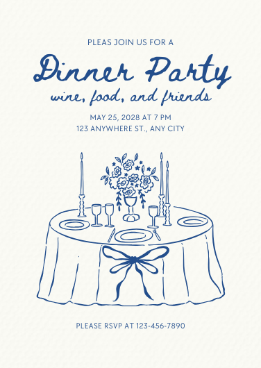 Vintage Blue Sketch Dinner Party Invitation Template