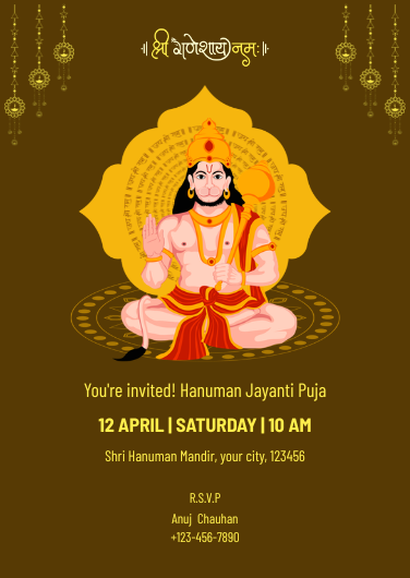 Gold and Red Hanuman Jayanti Puja Invitation
