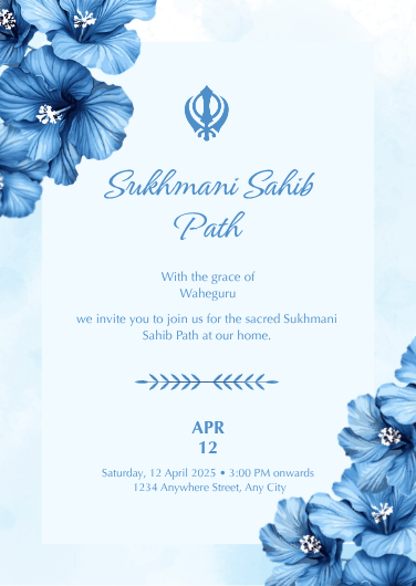 Blue and White Traditional Sukhmani Sahib Path Invitation