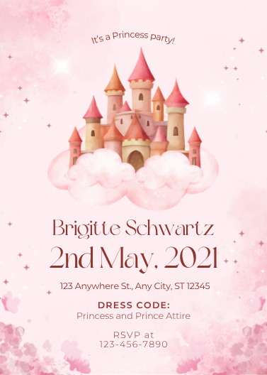 Pink Watercolor Fairytale Castle Birthday Invitation