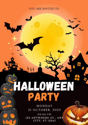 Orange and Black Modern Halloween Party Invitation
