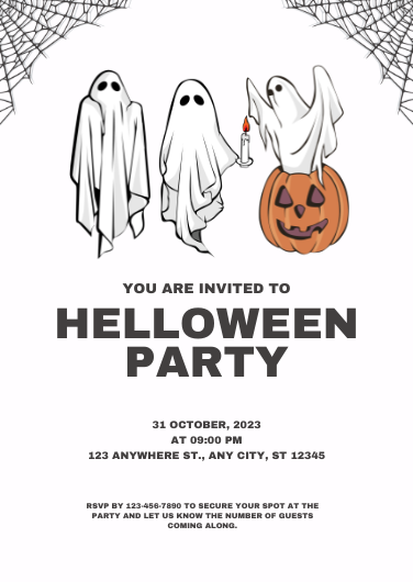 Simple White and Black Halloween Party Invitation Template
