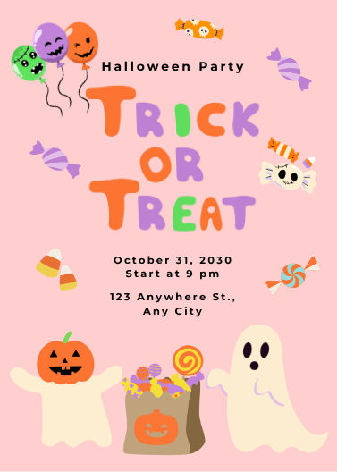 Orange and Pink Illustrative Halloween Party Invitation
