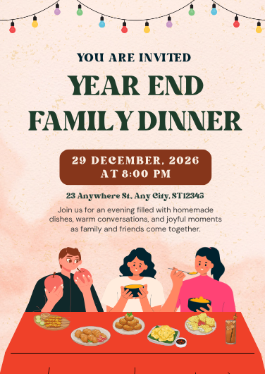 Peach Simple Family Dinner Invitation Card Template