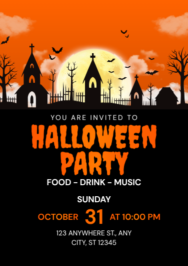 Orange and Black Spooky Halloween Party Invitation Design