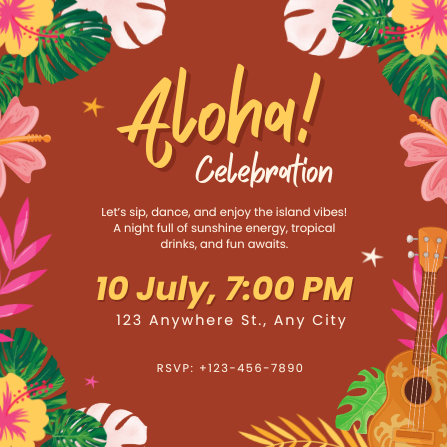 Brown Playful Tropical Aloha Celebration Invitation