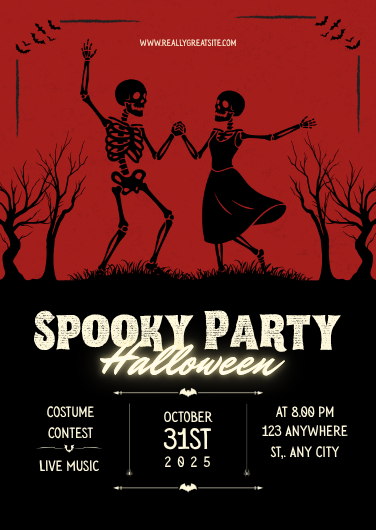 Vintage Red and Black Halloween Party Invitation