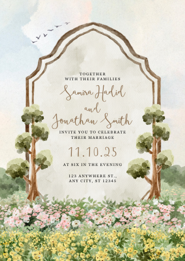 Green and Brown Watercolor Floral Wedding Invitation
