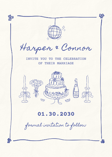 Blue & White Illustrative Doodle Save the Date Design