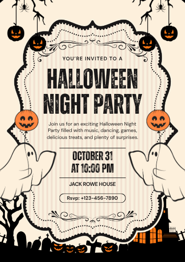 Orange and Black Vintage Halloween Party Invitation